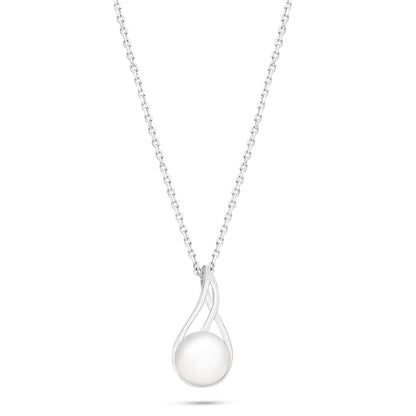 عقد من الفضة الخالصة عيار 925 مطلي روديوم مرصع لولو ابيض طبيعي