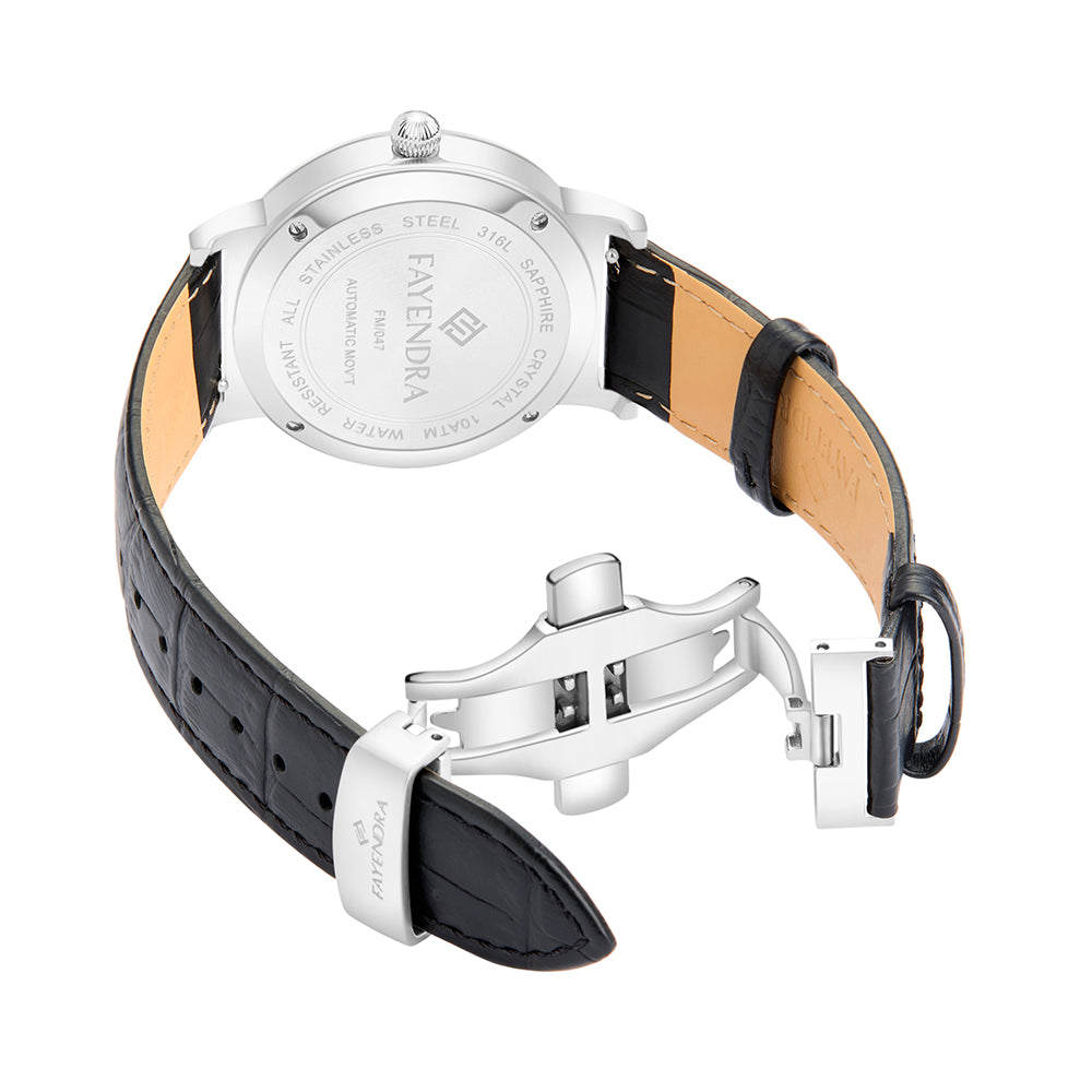 Stainless Steel 316L Watch Silver Color Black Leather For Men - BLACK MOP DIAL