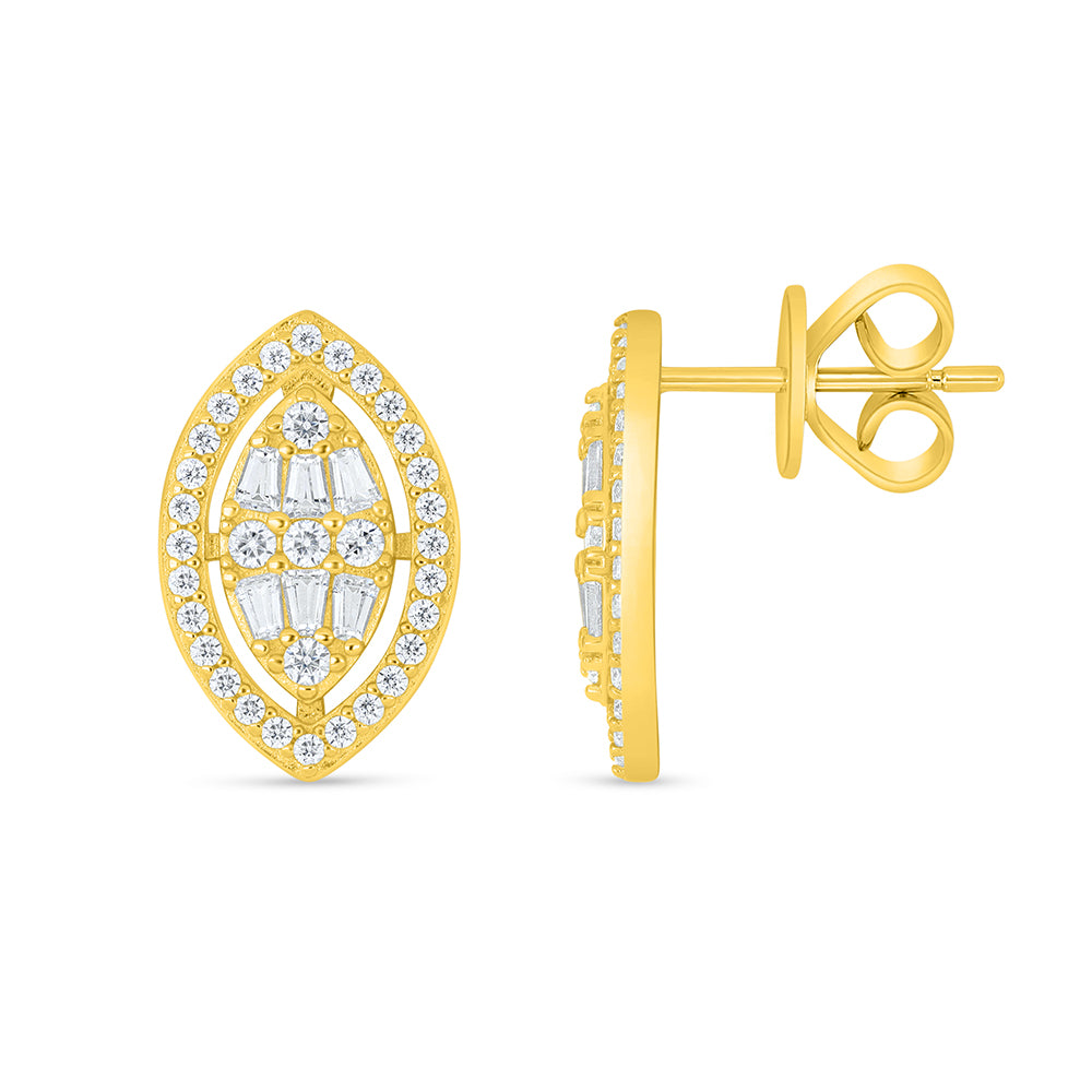 Sterling Silver 925 Earring Golden Plated Embedded With White Zircon