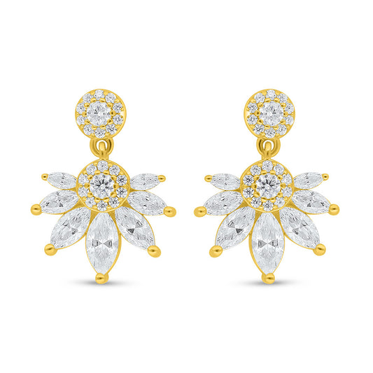 Sterling Silver 925 Earring Golden Plated Embedded With White Zircon