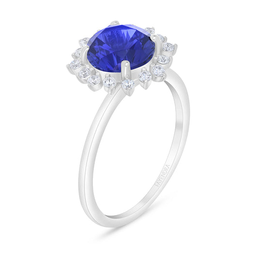 Sterling Silver 925 Ring Rhodium Plated Embedded With Sapphire Corundum And White Zircon