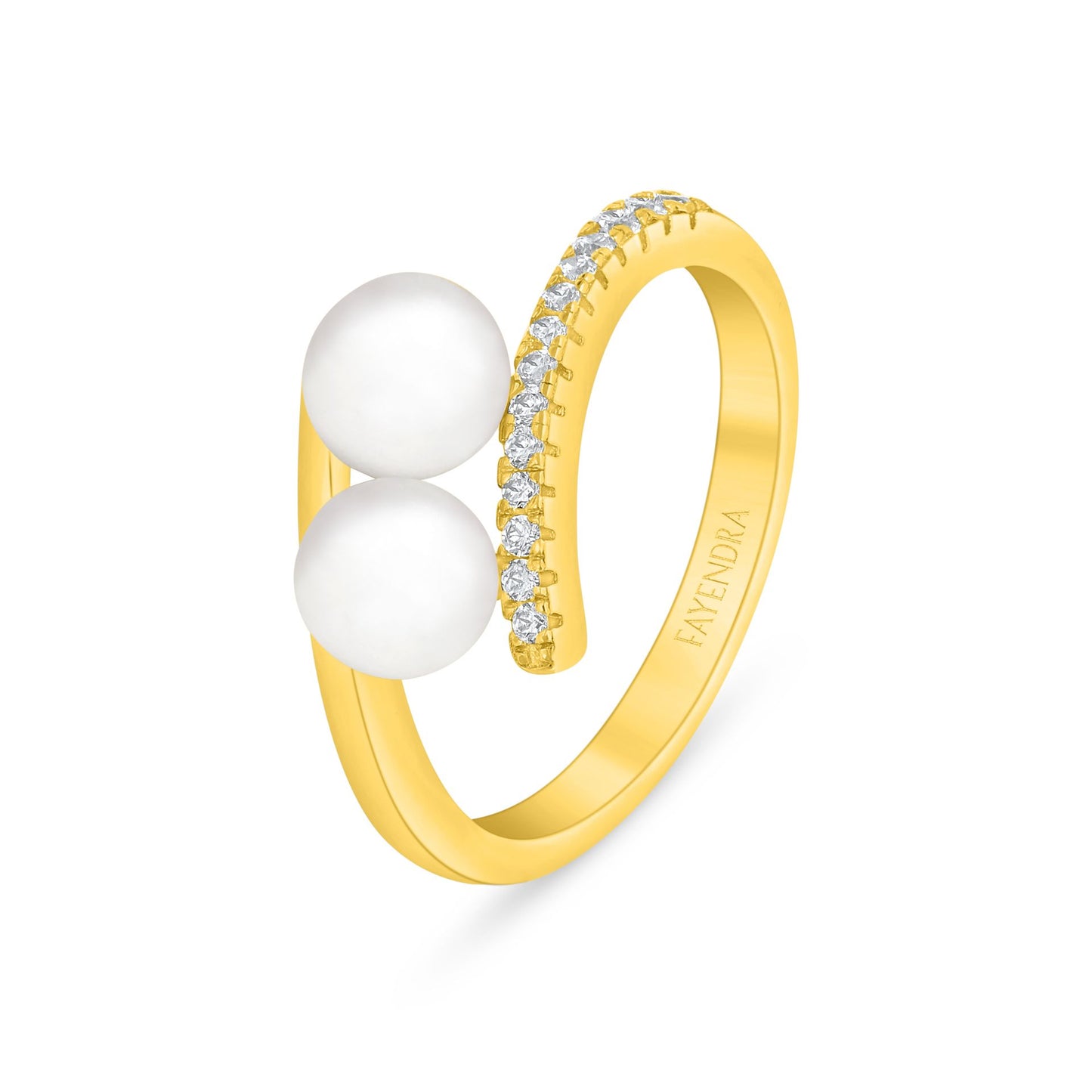 Sterling Silver 925 Ring Golden Plated Embedded With Natural White Pearl And White Zircon