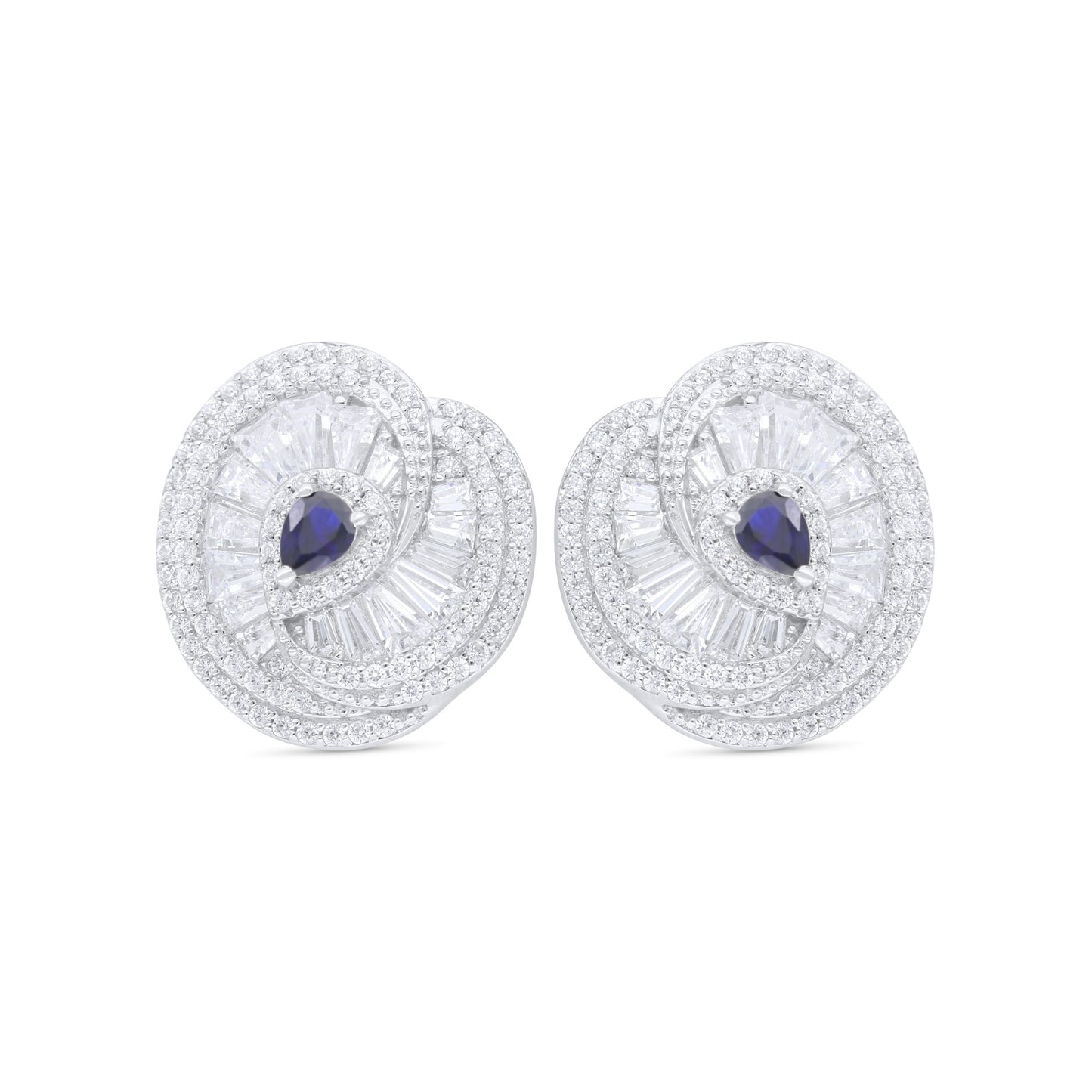 Sterling Silver 925 Earring Rhodium Plated Embedded With Sapphire Corundum And White Zircon