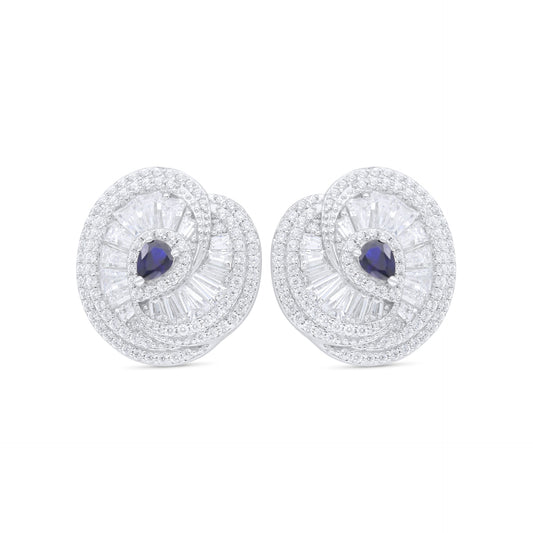 Sterling Silver 925 Earring Rhodium Plated Embedded With Sapphire Corundum And White Zircon