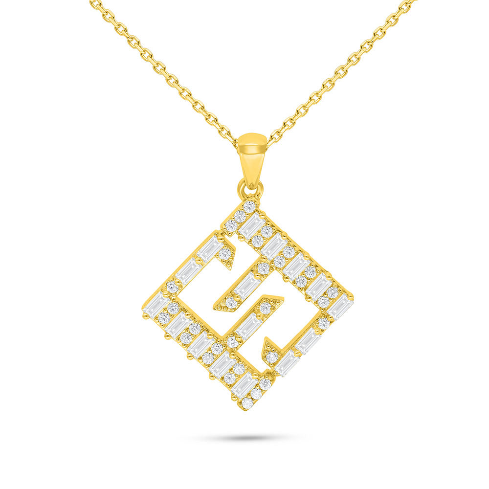 Sterling Silver 925 Necklace Golden Plated Embedded With White Zircon-LOGO