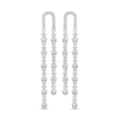 Sterling Silver 925 Earring Rhodium Plated Embedded With White Zircon