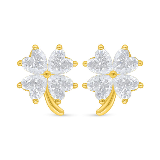 Sterling Silver 925 Earring Golden Plated Embedded With White Zircon
