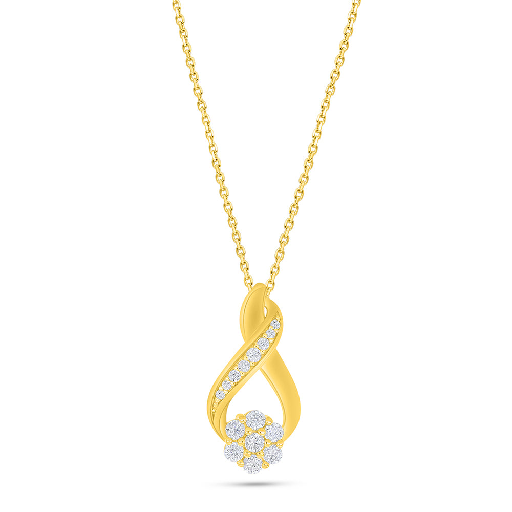 Sterling Silver 925 Necklace Golden Plated Embedded With White Zircon