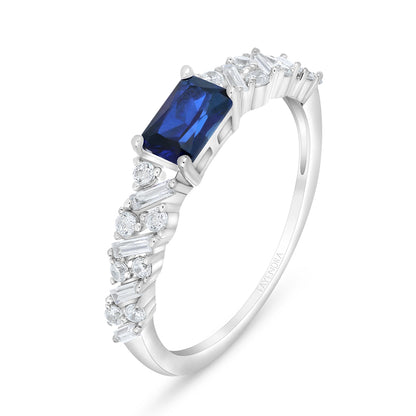Sterling Silver 925 Ring  Rhodium Plated Embedded With Sapphire Corundum And White Zircon