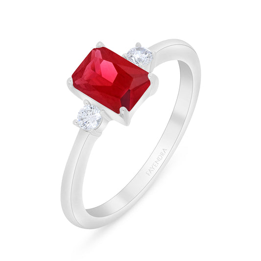 Sterling Silver 925 Ring Rhodium Plated Embedded With Ruby Corundum And White Zircon