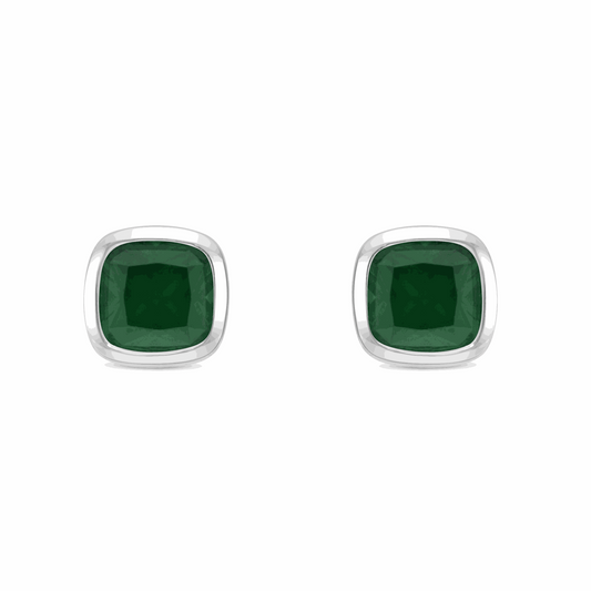 Sterling Silver 925 Earring Rhodium Plated Embedded With Emerald Zircon And White Zircon