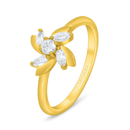 Sterling Silver 925 Ring Golden Plated Embedded With White Zircon