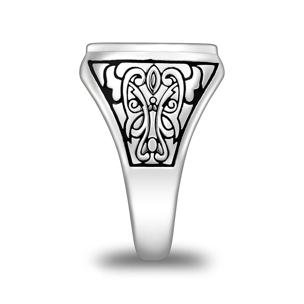 خاتم رجالي إسلامي من الفضة الخالصة عيار 925 مطلي روديوم و اسود