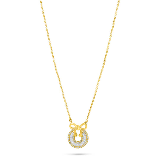 Sterling Silver 925 Necklace Golden Plated Embedded With White Zircon