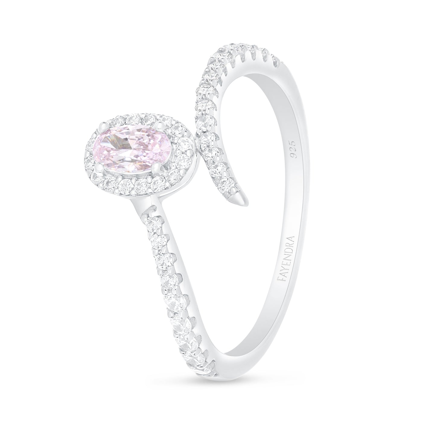 Sterling Silver 925 Ring Rhodium Plated Embedded With Pink Zircon And White Zircon