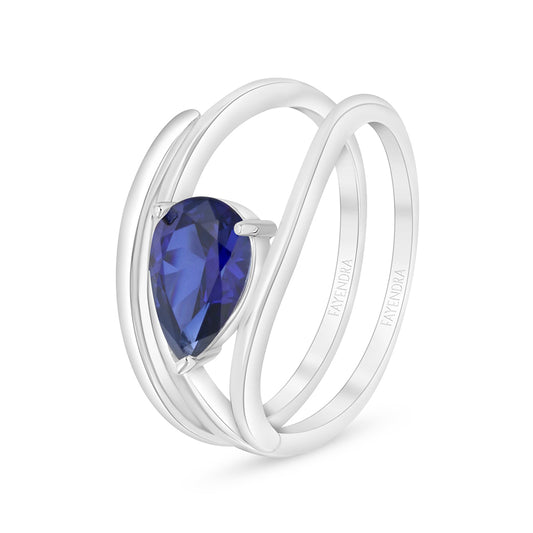 Sterling Silver 925 Ring Rhodium Plated Embedded With Sapphire Corundum And White Zircon