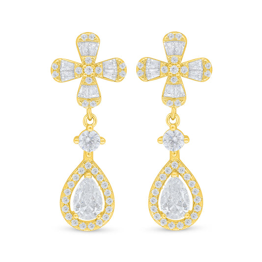 Sterling Silver 925 Earring Golden Plated Embedded With White Zircon