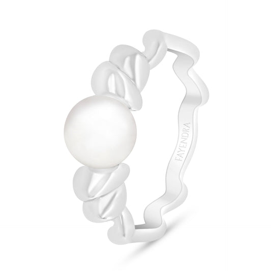 Sterling Silver 925 Ring Rhodium Plated Embedded With Natural White Pearl