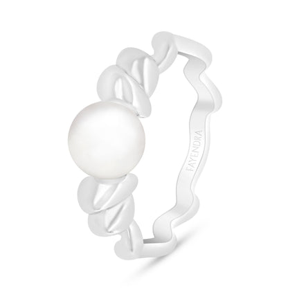 Sterling Silver 925 Ring Rhodium Plated Embedded With Natural White Pearl