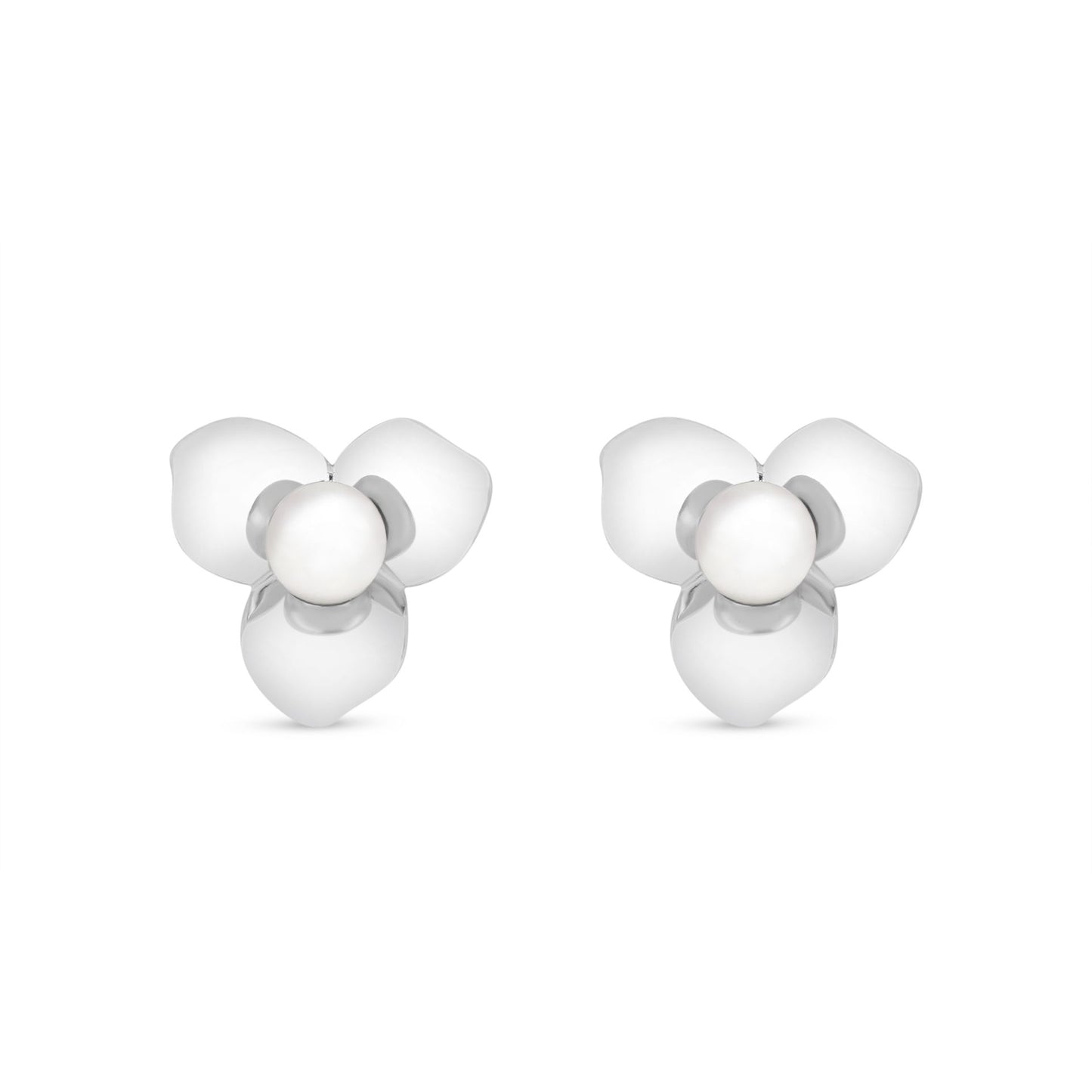 Sterling Silver 925 Earring Rhodium Plated Embedded With Natural White Pearl