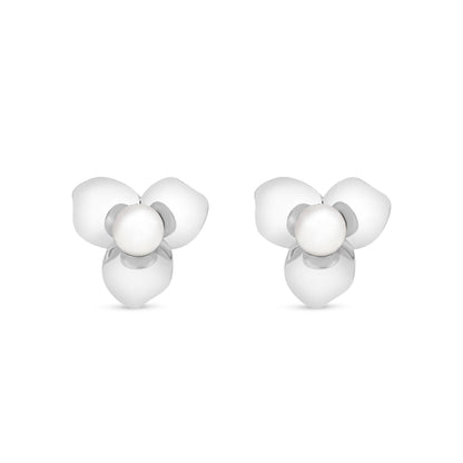 Sterling Silver 925 Earring Rhodium Plated Embedded With Natural White Pearl