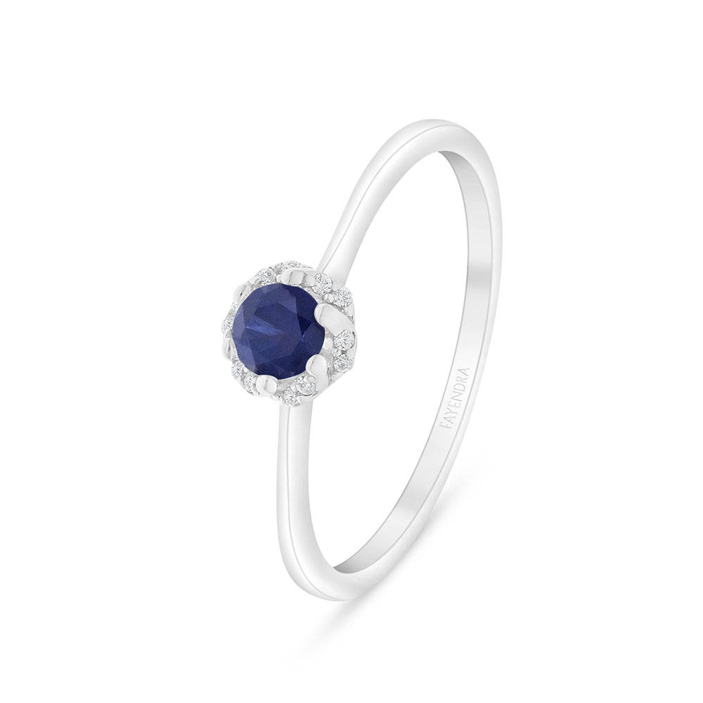 Sterling Silver 925 Ring Rhodium Plated Embedded With Sapphire Corundum And White Zircon