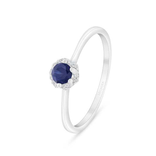 Sterling Silver 925 Ring Rhodium Plated Embedded With Sapphire Corundum And White Zircon