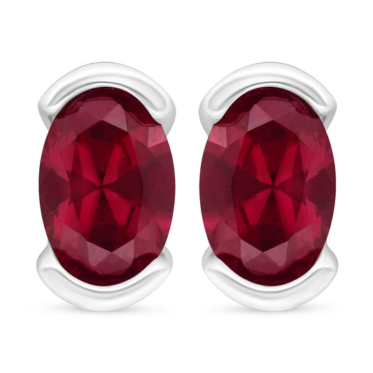 Sterling Silver 925 Earring Rhodium Plated Embedded With Ruby Corundum