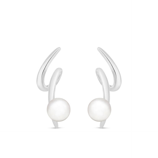 Sterling Silver 925 Earring Rhodium Plated Embedded With Natural White Pearl