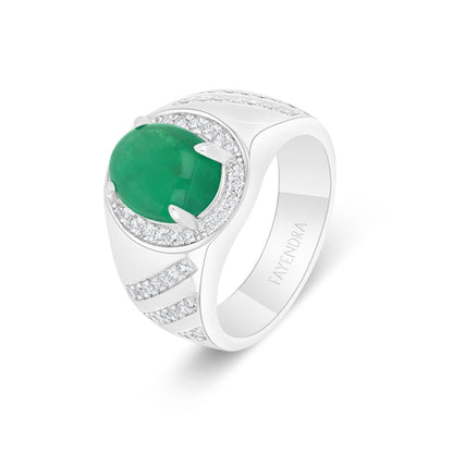 خاتم رجالي عيار 925 مطلي روديوم مرصع بحجر الزمرد الطبيعي و الالماس الطبيعي سي في دي جودة في في اس