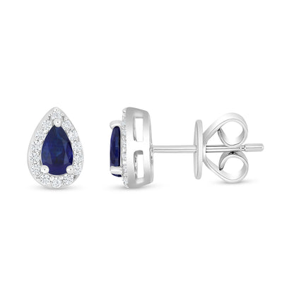 Sterling Silver 925 Earring Rhodium Plated Embedded With Sapphire Corundum And White Zircon