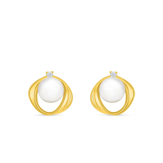 Sterling Silver 925 Earring Golden Plated Embedded With Natural White Pearl And White Zircon