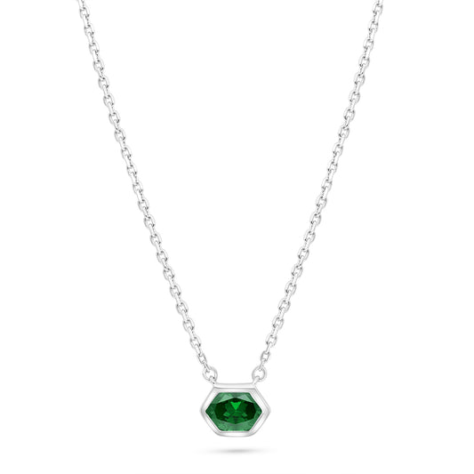 Sterling Silver 925 Necklace Rhodium Plated Embedded With Emerald Zircon