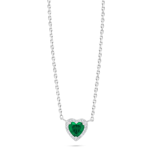 Sterling Silver 925 Necklace Rhodium Plated Embedded With Emerald Zircon And White Zircon