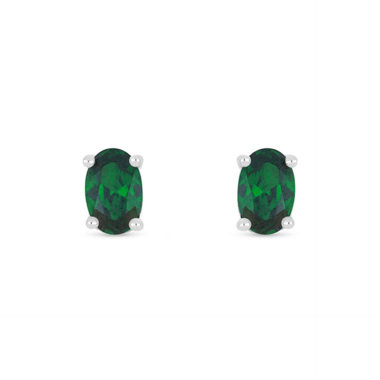 Sterling Silver 925 Earring Rhodium Plated Embedded With Emerald Zircon And White Zircon