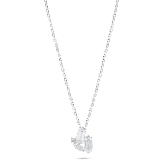 Sterling Silver 925 Necklace Rhodium Plated Embedded With White Zircon