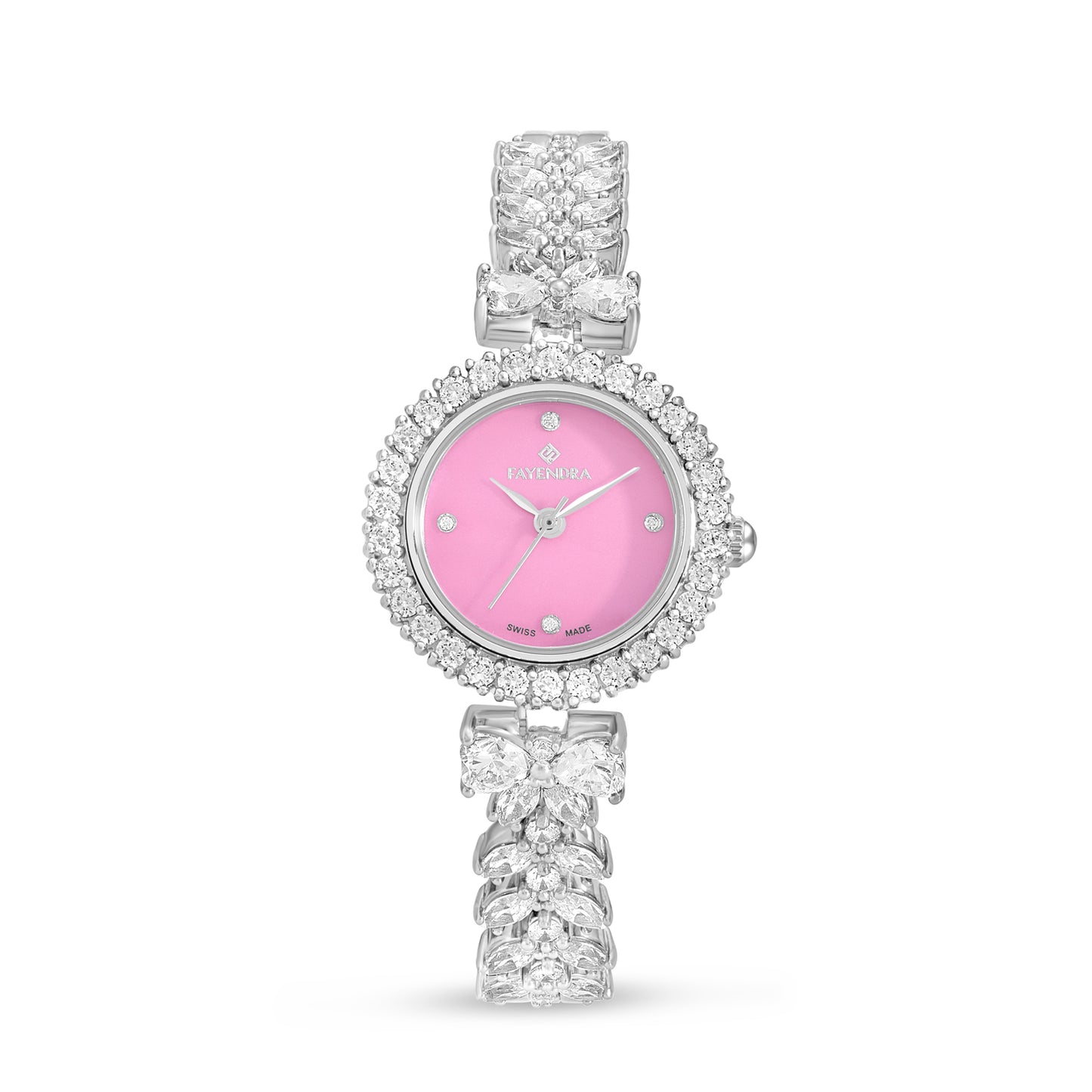 Stainless Steel 316L Watch Silver Color Embedded With White Zircon - PINK MOP DIAL