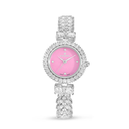 Stainless Steel 316L Watch Silver Color Embedded With White Zircon - PINK MOP DIAL