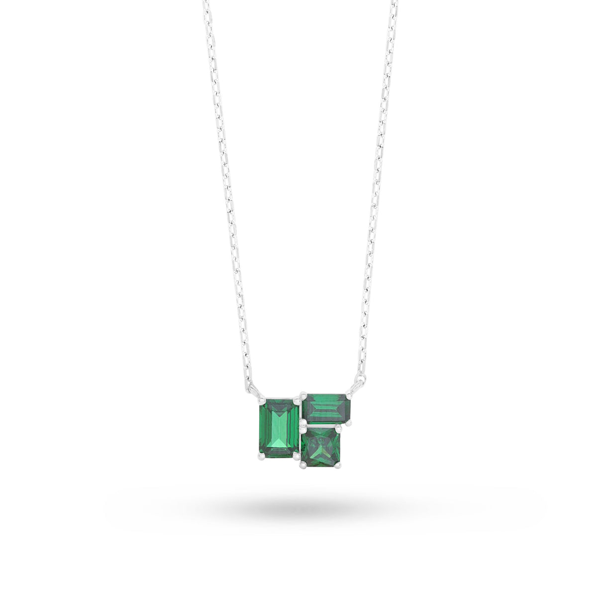 Sterling Silver 925 Necklace Rhodium Plated Embedded With Emerald Zircon And White Zircon