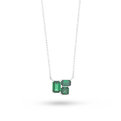 Sterling Silver 925 Necklace Rhodium Plated Embedded With Emerald Zircon And White Zircon