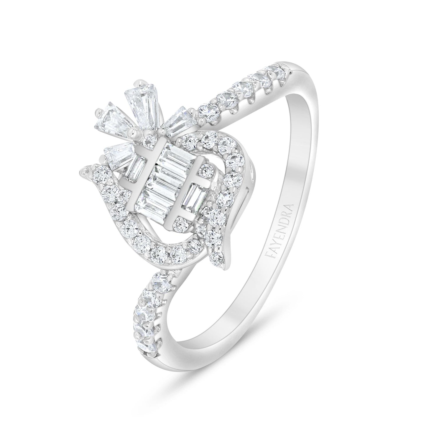 Sterling Silver 925 Ring Rhodium Plated Embedded With White Zircon
