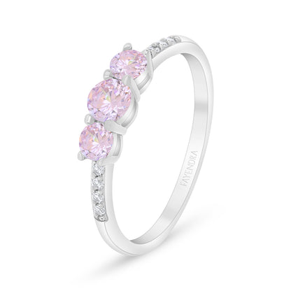 Sterling Silver 925 Ring Rhodium Plated Embedded With Pink Zircon And White Zircon