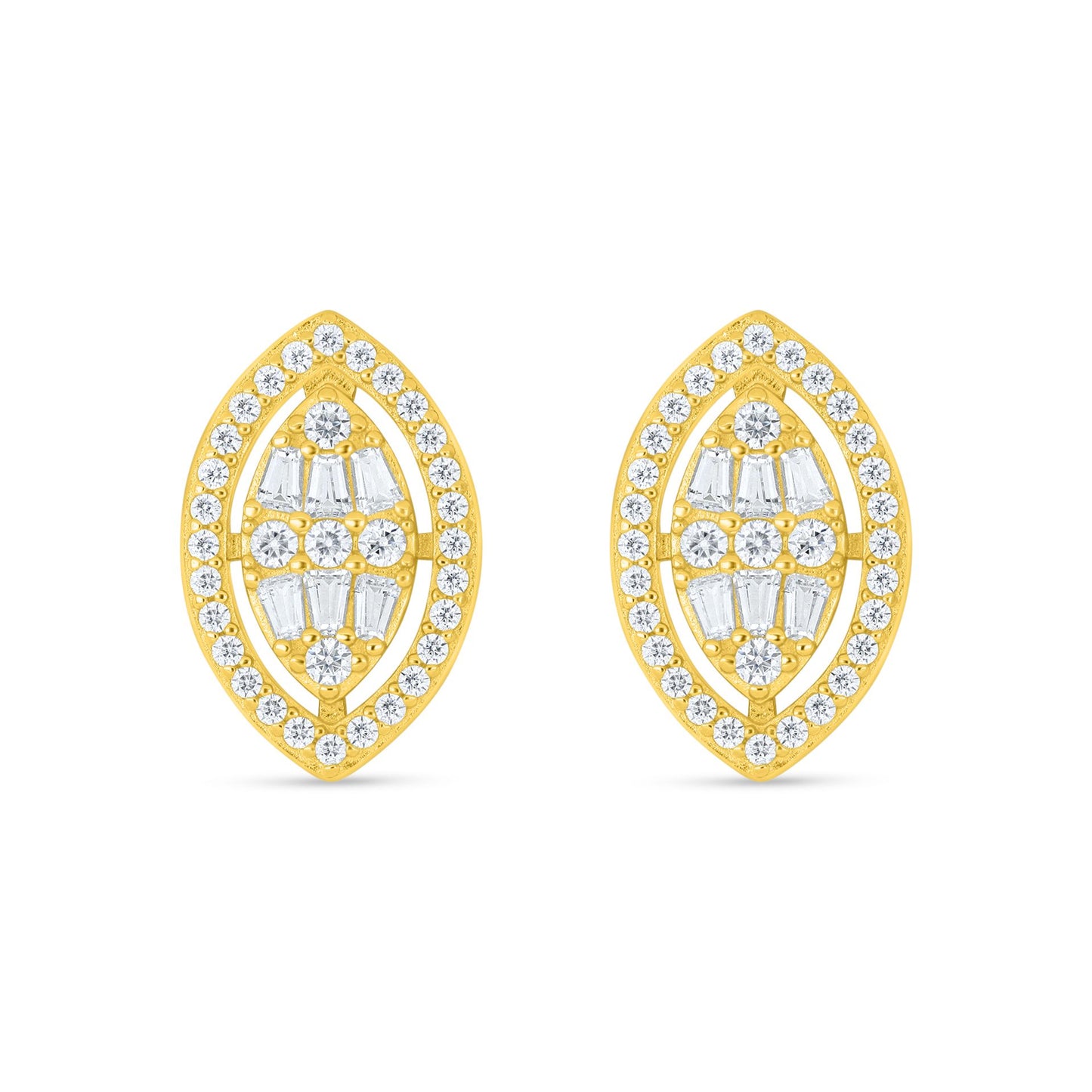 Sterling Silver 925 Earring Golden Plated Embedded With White Zircon