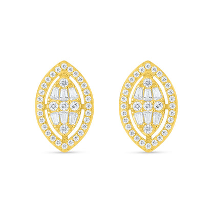Sterling Silver 925 Earring Golden Plated Embedded With White Zircon