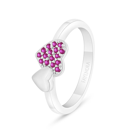 Sterling Silver 925 Ring Rhodium Plated Embedded With Ruby Corundum