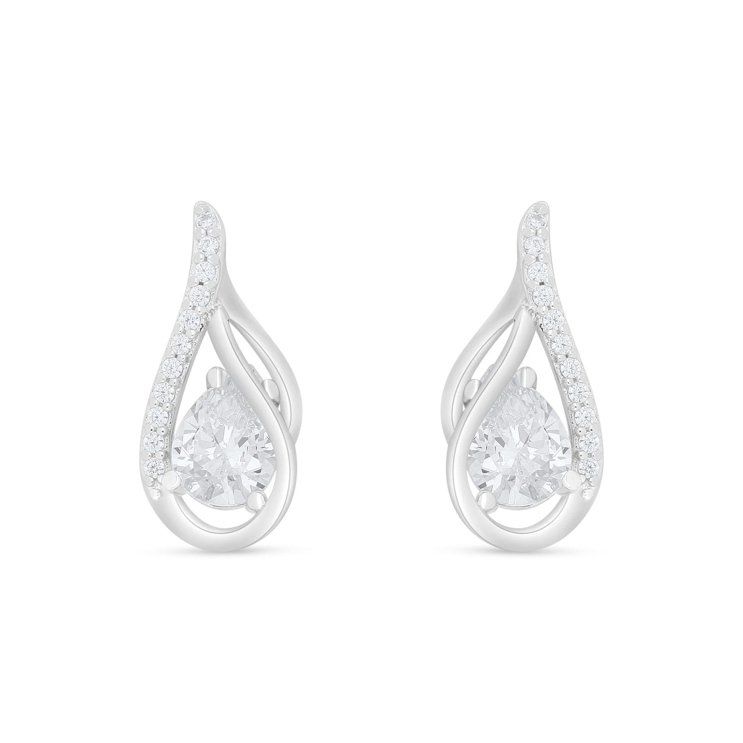 Sterling Silver 925 Earring Rhodium Plated Embedded With White Zircon