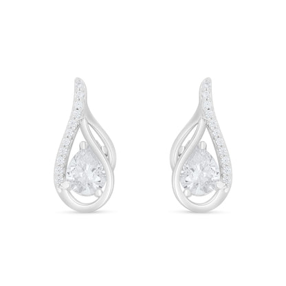 Sterling Silver 925 Earring Rhodium Plated Embedded With White Zircon