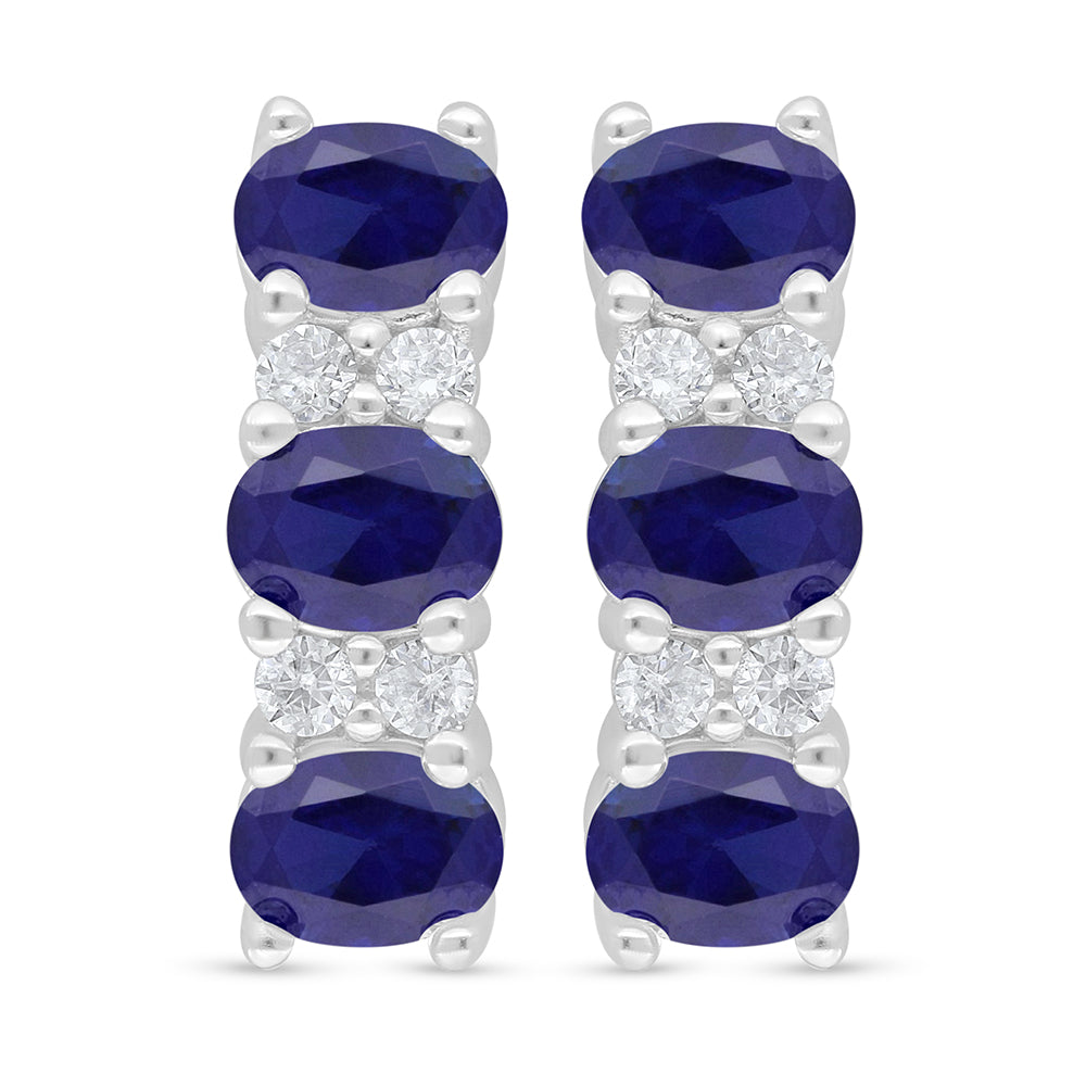 Sterling Silver 925 Earring Rhodium Plated Embedded With Sapphire Corundum And White Zircon