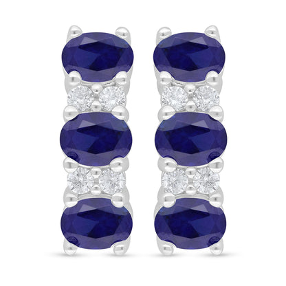 Sterling Silver 925 Earring Rhodium Plated Embedded With Sapphire Corundum And White Zircon