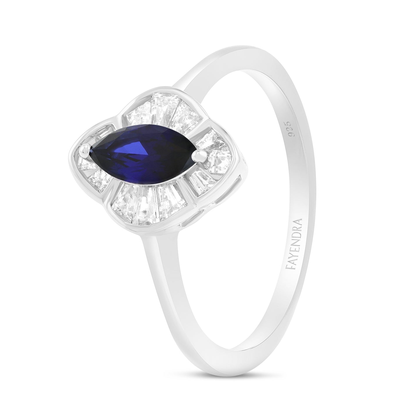 Sterling Silver 925 Ring Rhodium Plated Embedded With Sapphire Corundum And White Zircon